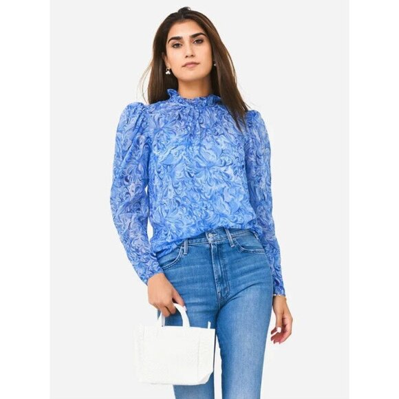 Saloni Mel-B Top Periwinkle Blue Floral Silk Georgette Top , Size 12 NWT $325